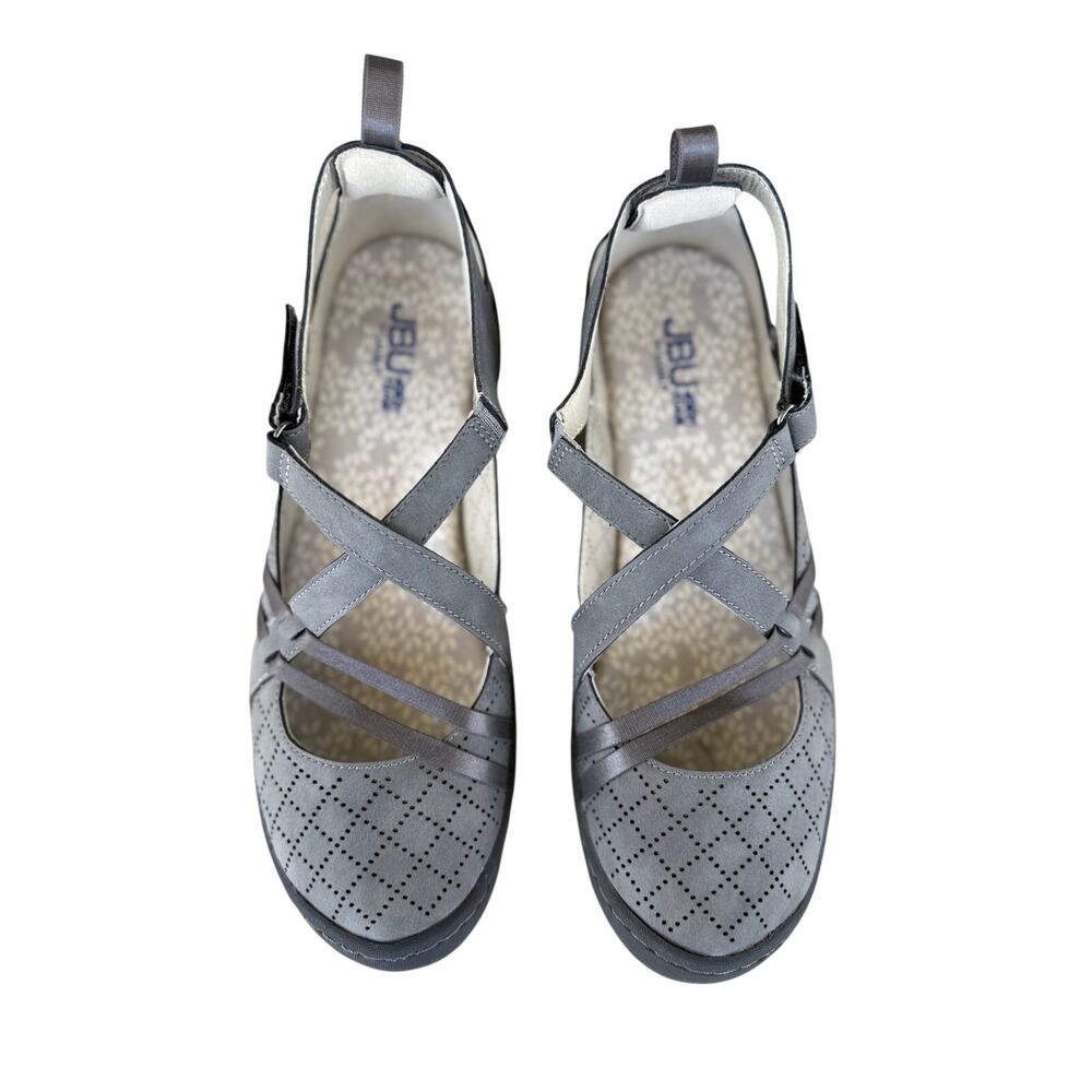 JBU by Jambu Women's Nicole Mary Jane Gray Criss-Cross Flats Sz 10 EUC